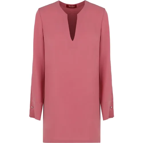 Tunics, female, , Size: L V-neck Crêpe Blouse with Buttoned Cuffs - Max Mara Studio - Modalova