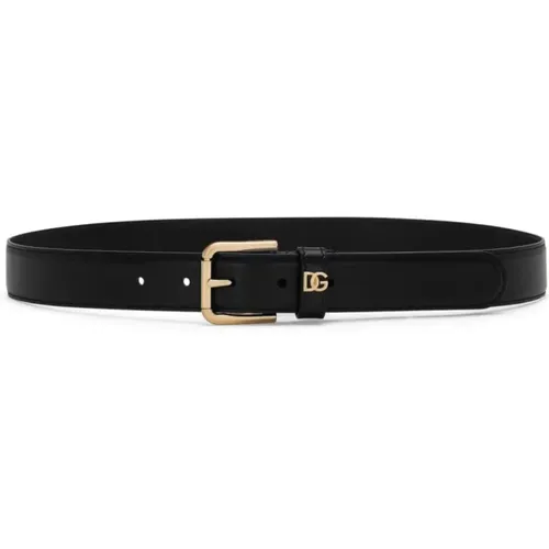 Belts, female, , Size: 90 CM Leather Belt with Gold Logo - Dolce & Gabbana - Modalova