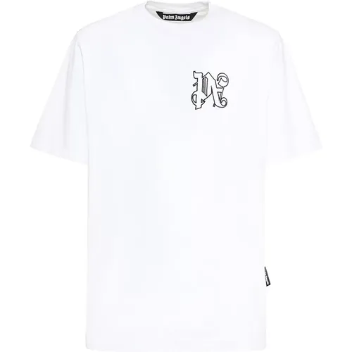 Klassisches Baumwoll-T-Shirt mit Besticktem Monogramm , Herren, Größe: M - Palm Angels - Modalova