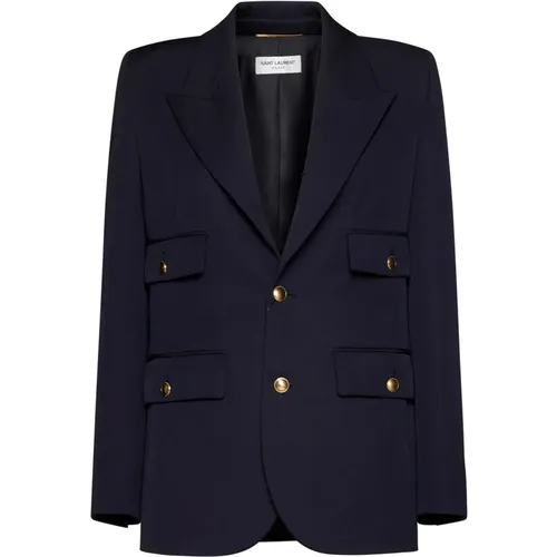 Navy Wool Blazer , female, Sizes: XL - Saint Laurent - Modalova