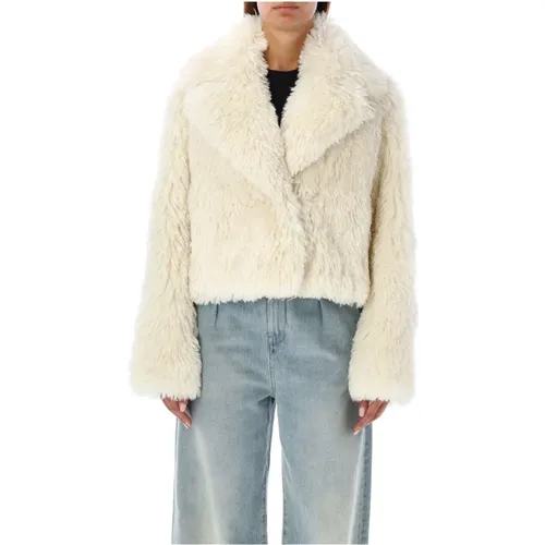 White Curly Faux Fur Jacket Aw24 , female, Sizes: M - Stand Studio - Modalova