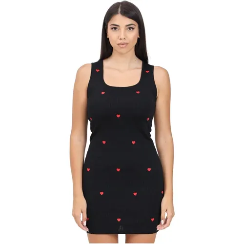 Schwarzes Jacquard-Herz besticktes Kleid , Damen, Größe: M - Moschino - Modalova