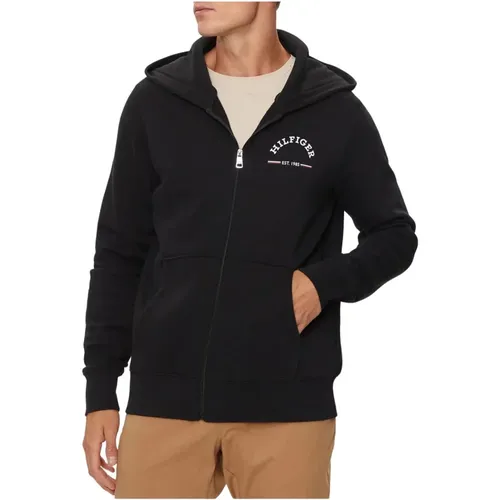 Zip-throughs, male, , Size: XL Men's Zip Hoodie with Logo Lettering - Tommy Hilfiger - Modalova