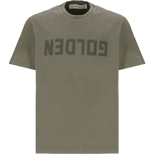 Grünes T-Shirt mit Distressed-Details , Herren, Größe: M - Golden Goose - Modalova