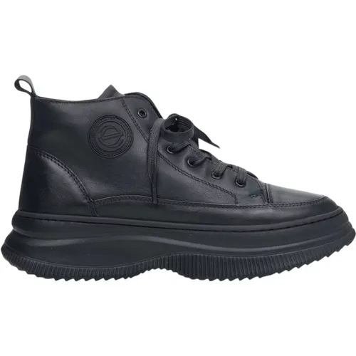Schwarze Leder High-Top Sneakers - Estro - Modalova