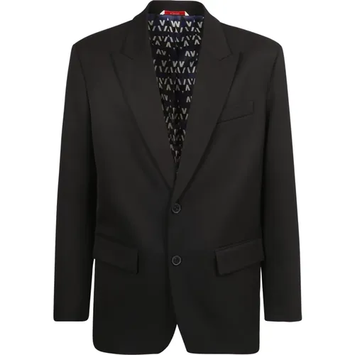 Blazers, male, , Size: S Single-breasted wool blend blazer jacket - Valentino - Modalova