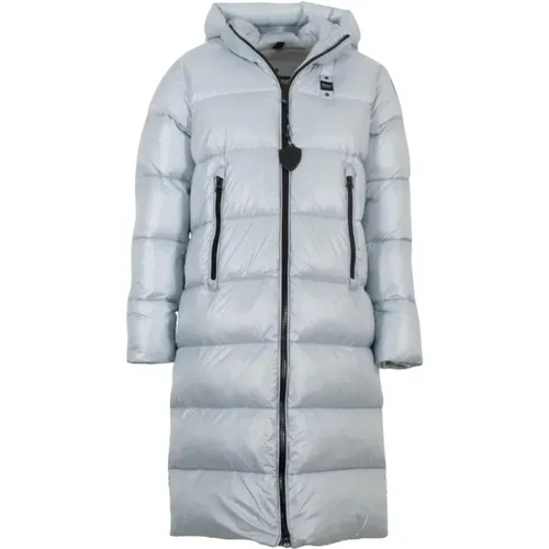 Checkered Long Parka Blue Sky , female, Sizes: S - Blauer - Modalova