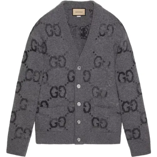 Intarsia Wool Cardigan with Monogram Pattern , male, Sizes: L - Gucci - Modalova