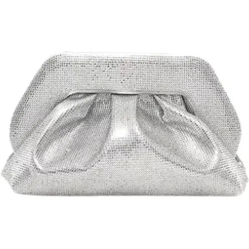 Clutches, female, , Size: ONE SIZE Strass Silver Clutch Bag Vegan Fabric - THEMOIRè - Modalova