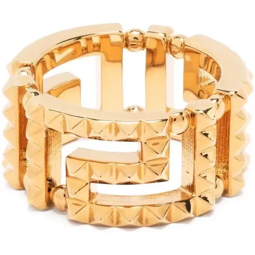 Gold Tone Greca Spike Ring , male, Sizes: 58 MM - Versace - Modalova