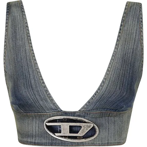 Blaue Denim-Top mit Tiefem Ausschnitt , Damen, Größe: XS - Diesel - Modalova