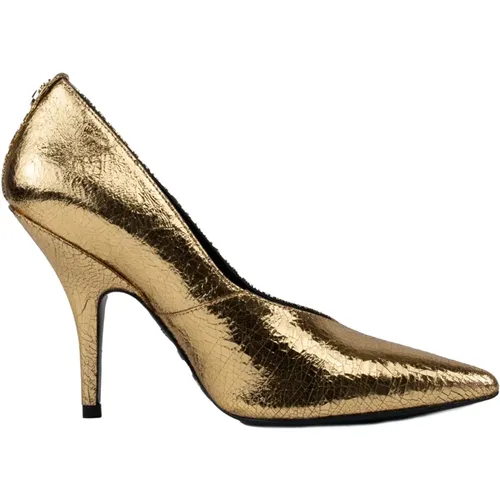 Gold Leather Rivet Flat Shoes , female, Sizes: 2 UK, 3 UK, 5 UK, 4 UK, 6 UK, 7 UK - PATRIZIA PEPE - Modalova