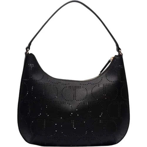 Schwarze Hobo-Tasche mit Laser-geschnittenem Logo , Damen, Größe: ONE Size - Twinset - Modalova