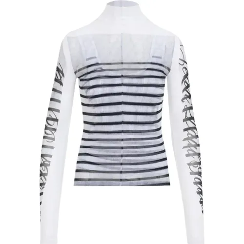 Weißes Federdruck Mesh Top , Damen, Größe: XS - Jean Paul Gaultier - Modalova