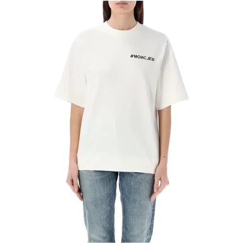 Weißes T-Shirt mit Gummi-Logo , Damen, Größe: M - Moncler - Modalova