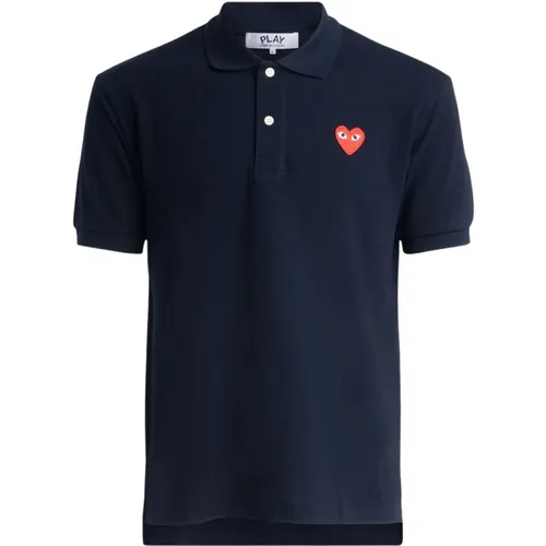 Polo Shirts, male, , Size: S Navy Polo Shirt with Red Heart - Comme des Garçons Play - Modalova