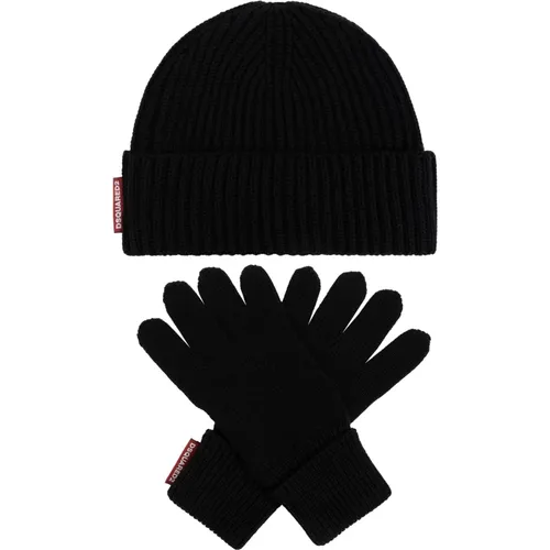 Beanies, male, , Size: ONE SIZE Set: hat and gloves - Dsquared2 - Modalova