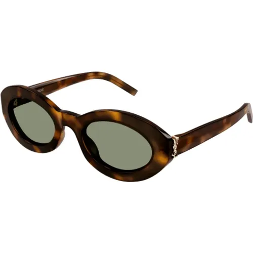 Ovale Sonnenbrille in Havana Tortoise , unisex, Größe: M - Saint Laurent - Modalova