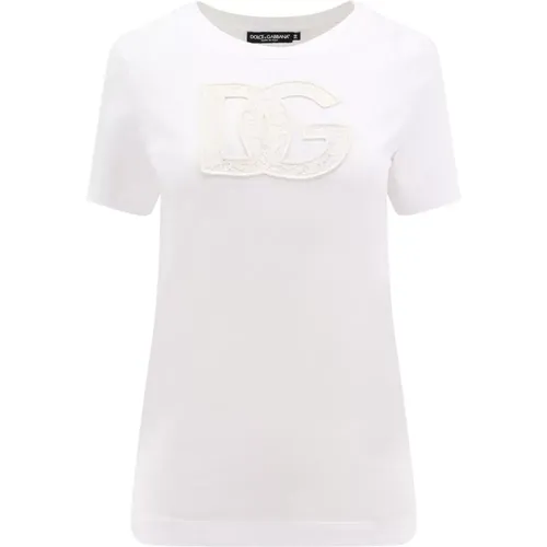 Logo Patch Rundhals T-Shirt , Damen, Größe: 2XS - Dolce & Gabbana - Modalova