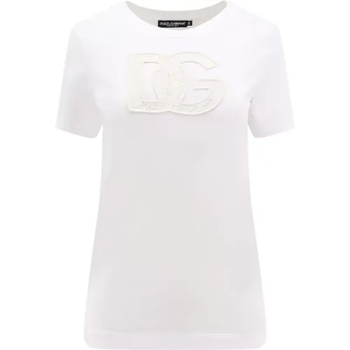 Logo Patch Rundhals T-Shirt , Damen, Größe: XS - Dolce & Gabbana - Modalova