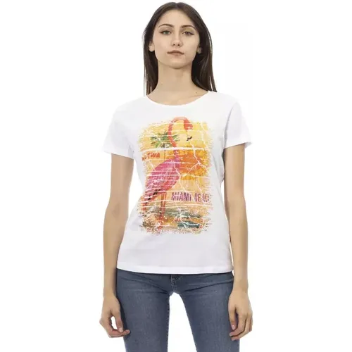 T-Shirt mit grafischem Flair , Damen, Größe: L - Trussardi - Modalova