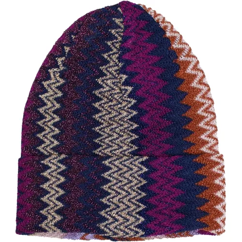 Beanies, female, , Size: ONE SIZE Zig Zag Viscose Lurex Beanie - Missoni - Modalova