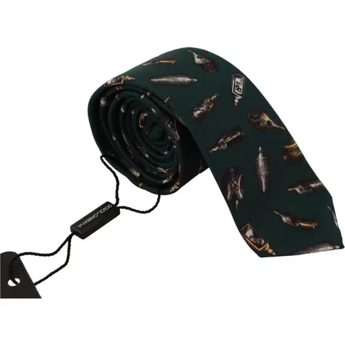 Ties, male, , Size: ONE SIZE Bottle Print Silk Bow Tie - Dolce & Gabbana - Modalova