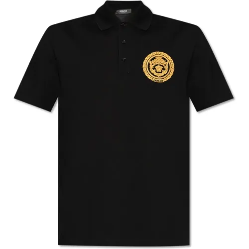 Polo Shirts, male, , Size: M Polo with embroidered logo - Versace - Modalova