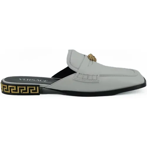 Mules, female, , Size: 6 US Elegant White Leather Slides - Versace - Modalova