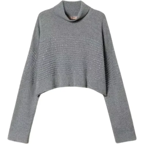 Grey Sequin Sweater Dolcevita Long Sleeve , female, Sizes: M - Twinset - Modalova