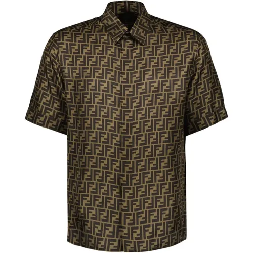 Silk Classic Shirt Short Sleeve Print , male, Sizes: XL, L - Fendi - Modalova