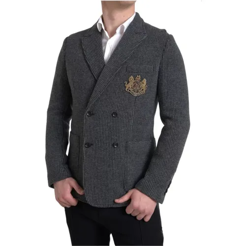 Blazers, male, , Size: M Logo Embroidery Double Breasted Blazer - Dolce & Gabbana - Modalova