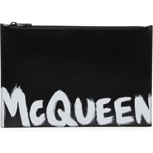 Clutches, male, , Size: ONE SIZE Leather Pouch with Graffiti Logo - alexander mcqueen - Modalova