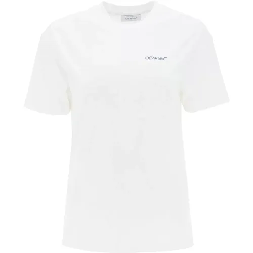 T-Shirt mit diagonaler Linienstickerei Off - Off White - Modalova