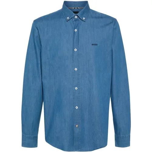 Cotton Chambray Shirt with Embroidered Logo , male, Sizes: M - Hugo Boss - Modalova