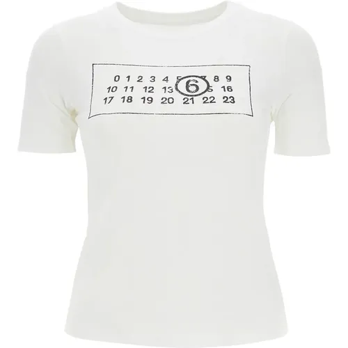 Numeric Logo T-Shirt with Seven , female, Sizes: S - MM6 Maison Margiela - Modalova