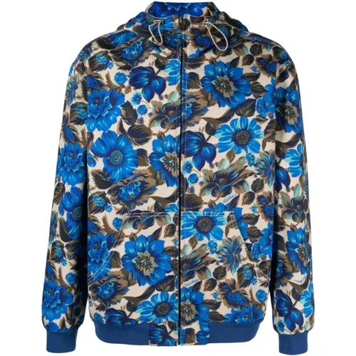 Light Jackets, male, , Size: L Floral Print Hooded Jacket - Moschino - Modalova