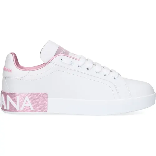 Weiße und Rosa Leder Sneakers , Damen, Größe: 39 1/2 EU - Dolce & Gabbana - Modalova