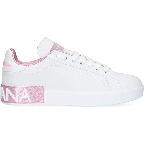 Weiße und Rosa Leder Sneakers , Damen, Größe: 39 EU - Dolce & Gabbana - Modalova