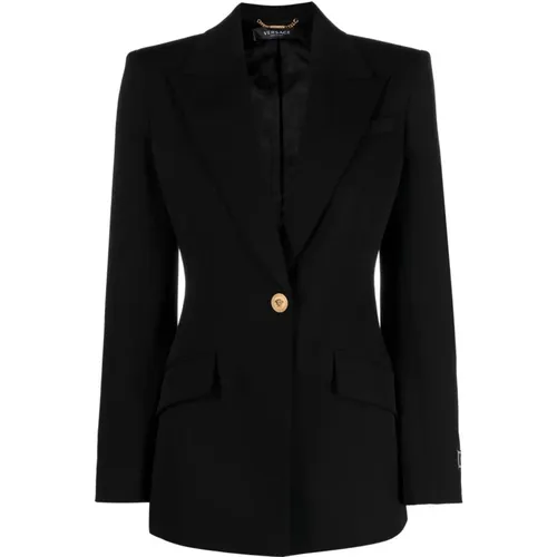 Blazers, female, , Size: S Stretch Wool Informal Jacket - Versace - Modalova