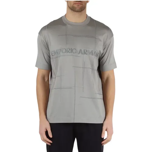 Embroidered Logo Cotton and Lyocell T-shirt , male, Sizes: 2XL, XL, M - Emporio Armani - Modalova