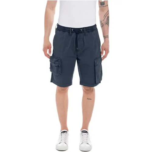 Casual Shorts, male, , Size: W31 Cargo Bermuda with Drawstring Waist - Replay - Modalova