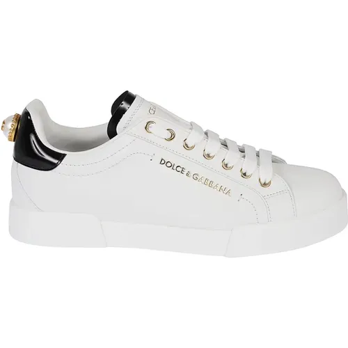 Weiße Leder Sneakers Mandel Zeh , Damen, Größe: 40 EU - Dolce & Gabbana - Modalova