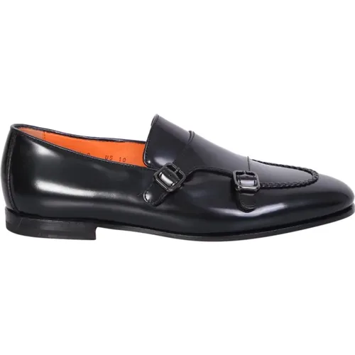 Leather Loafers with Adjustable Buckle Closure , male, Sizes: 10 UK, 7 UK, 8 UK, 8 1/2 UK, 9 UK, 7 1/2 UK - Santoni - Modalova