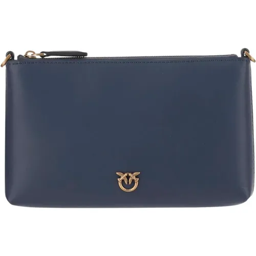 Clutches, female, , Size: ONE SIZE Leather Clutch Bag with Love Birds Logo - pinko - Modalova