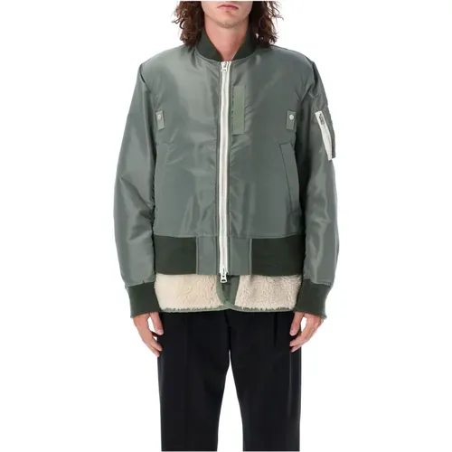 Sherpa Bomber Jacket Khaki Natural , male, Sizes: M - Sacai - Modalova