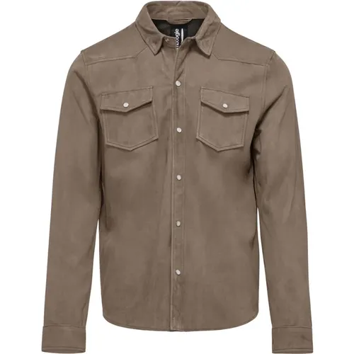 Suede Leather Shirt Jacket , male, Sizes: L, XL, 2XL - BomBoogie - Modalova
