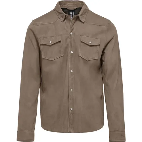 Suede Leather Shirt Jacket , male, Sizes: L, XL, 2XL, S - BomBoogie - Modalova