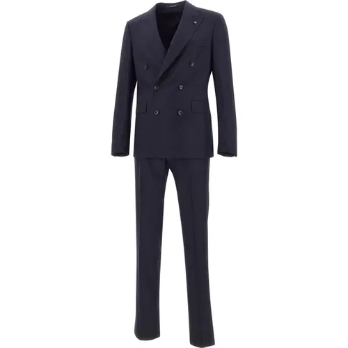 Double Breasted Suits, male, , Size: XL Navy Wool Suit Dress - Tagliatore - Modalova