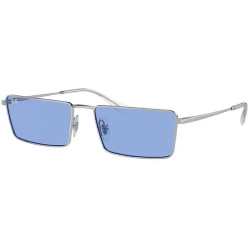 Sunglasses, male, , Size: 59 MM Stylish Silver Blue Lens Sunglasses - Ray-Ban - Modalova